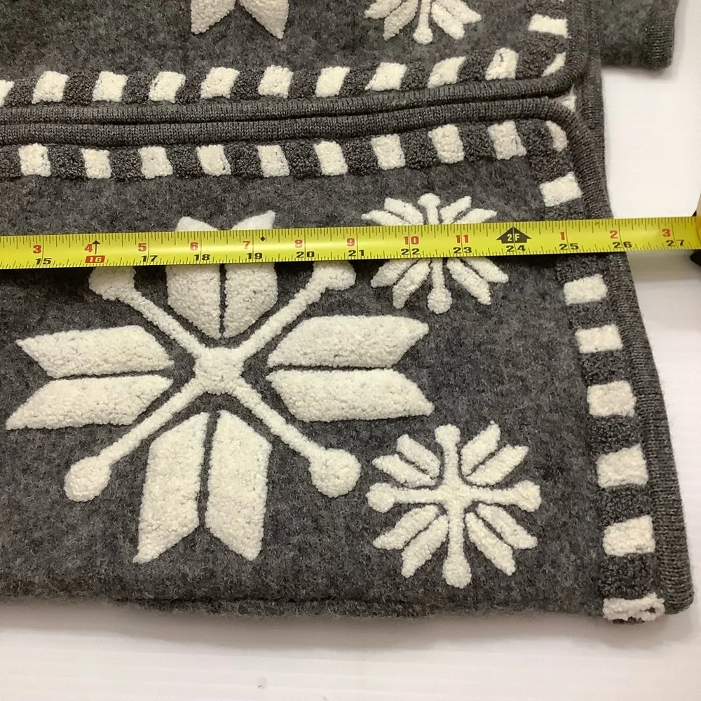 Laura Leigh Ltd. Grey Boiled Wool Zip Up Sweater Snowflakes